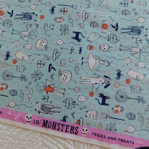 Lil Monsters Tricks & Treats Party Cotton Steel Halloween ghost cat fabric BTHY - Picture 3 of 16